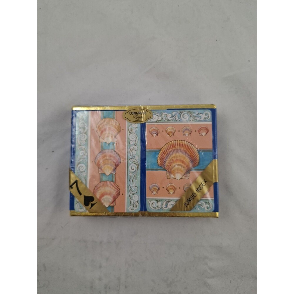 Vintage 1960s Congress Pinochle Playing Cards 1 Double Deck Sea Shells Peach Blu